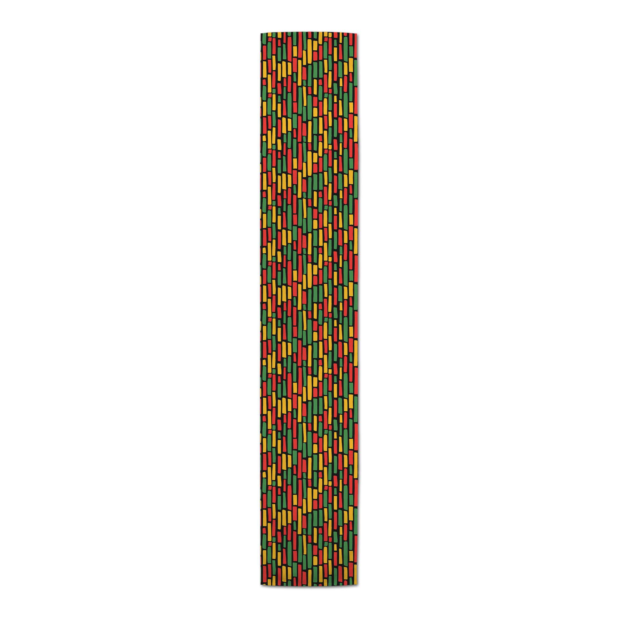 72" Black, Red, Green & Yellow Pattern Poly Twill Table Runner